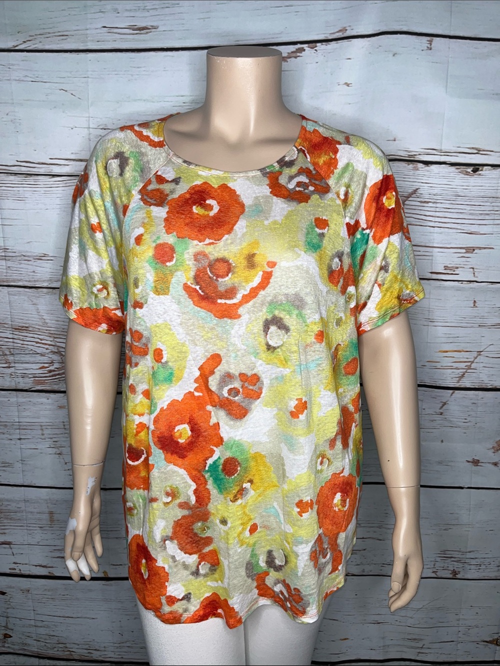Coldwater Creek NWT Sz 3X 24 Floral Watercolor Print Matisse Linen Tee Knit Top